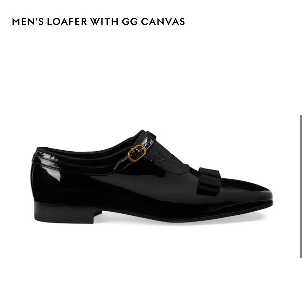 Gucci Black Loafers with Patent Leather and Metallic Buckle